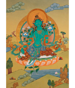 Green Tara Thangka | Hand-Painted Green Tara Thangka For Mantra Practice