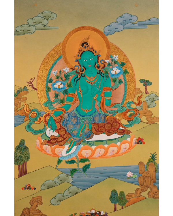 Green Tara Thangka | Hand-Painted Green Tara Thangka For Mantra Practice