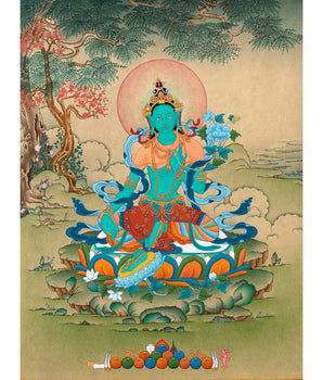 Green Tara Meditation Thangka | Deity of Compassion | Tibetan Art