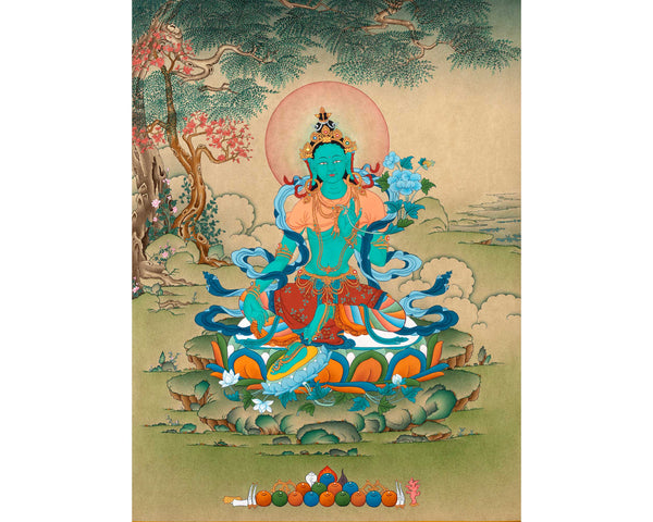 Green Tara Meditation Thangka | Deity of Compassion | Tibetan Art