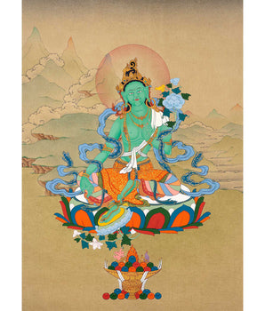 Green Tara Healing Thangka | Traditionally Hand Painted Art
