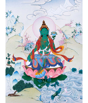 Green Tara, The Buddha Tara Devi Thangka For Healing & Longevity | Traditional Tibetan Buddhist Art