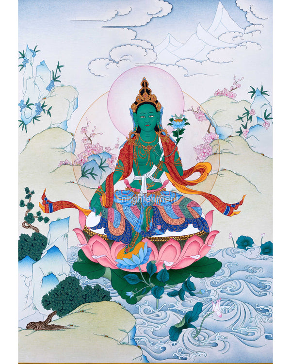 Green Tara, The Buddha Tara Devi Thangka For Healing & Longevity | Traditional Tibetan Buddhist Art