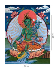 Tibetan Thangka Of Green Tara | Himalayan Buddhist Sacred Art