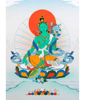 Mother Green Tara Thangka | Traditional Female Buddha