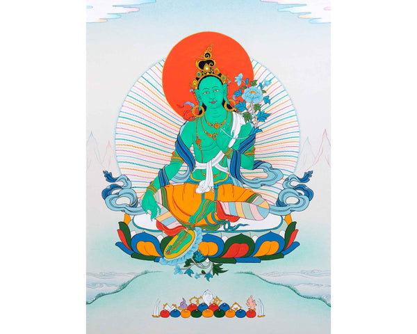 Mother Green Tara Thangka | Traditional Female Buddha