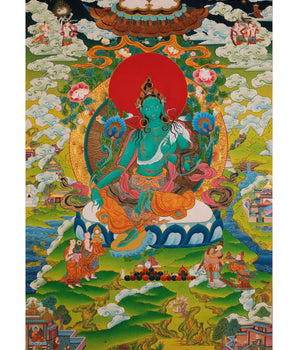 Mother Green Tara Thangka | Traditional Tibetan Buddhist Painting