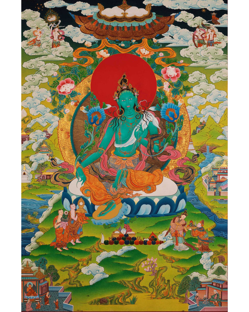 Mother Green Tara Thangka | Traditional Tibetan Buddhist Painting