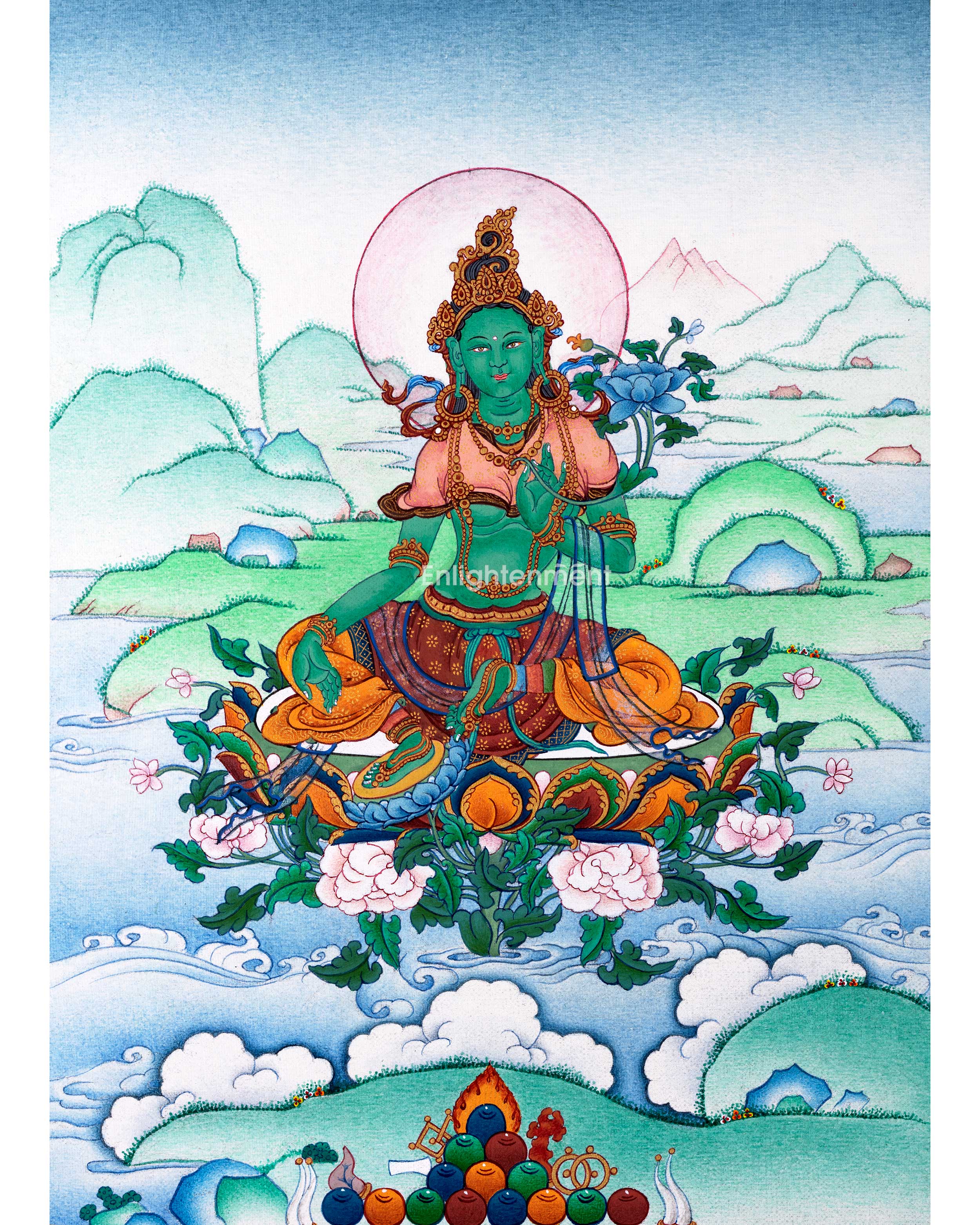 Divine Wisdom of Green Goddess, Mother Tara  | Traditional Handpainted Thangka
