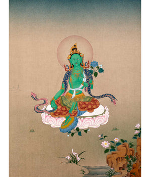 Green Tara Thangka Painting | Traditional Tibetan Art