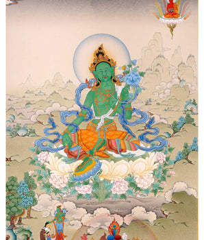 Green Tara Practice Thangka| Traditional Tibetan Hand Painting