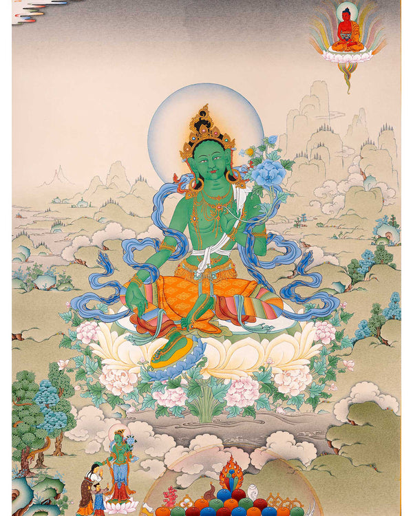 Green Tara Practice Thangka| Traditional Tibetan Hand Painting