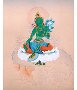 Beautiful Mother Green Tara Thangka For Mindfulness | Traditional Himalayan Thangka Painting For Ritual Practice