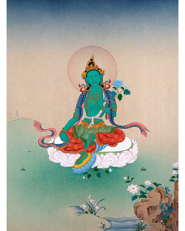 Green Tara | Tibetan Thangka Painting | Handmade Tara Art