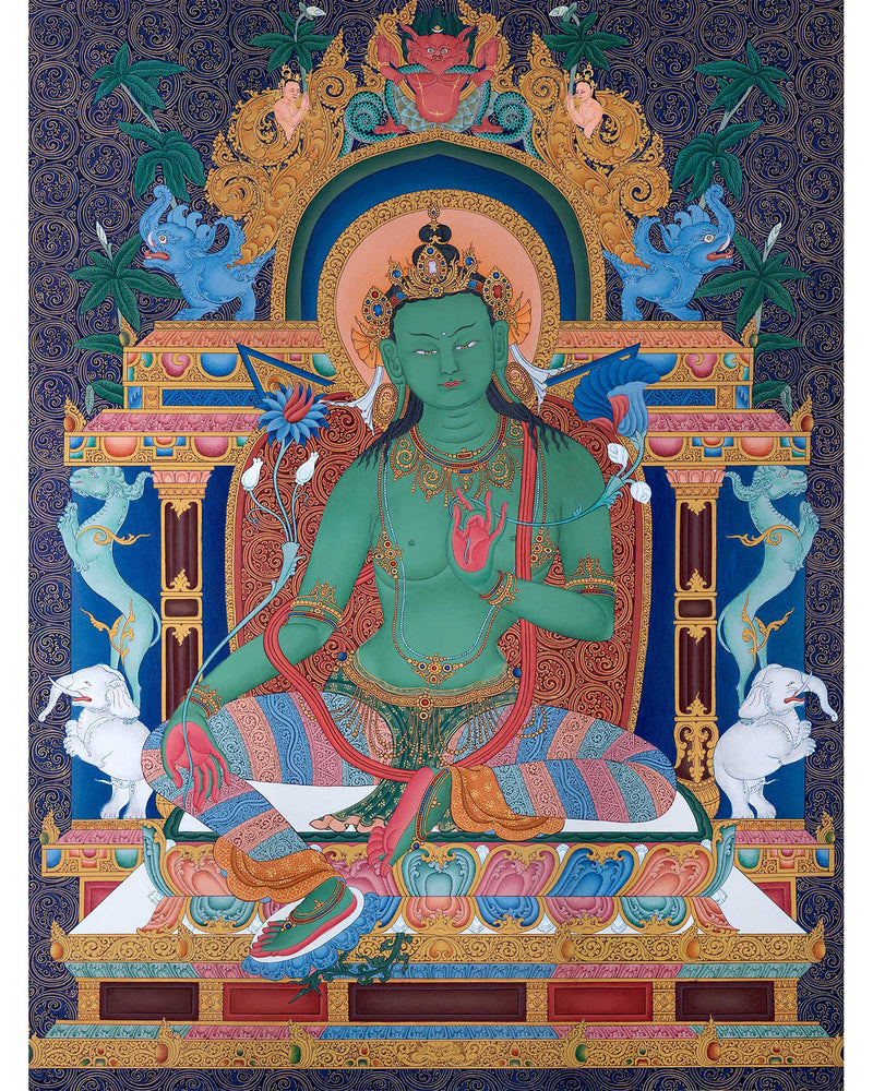 Green Tara Thangka Print, Canvas Digital Print