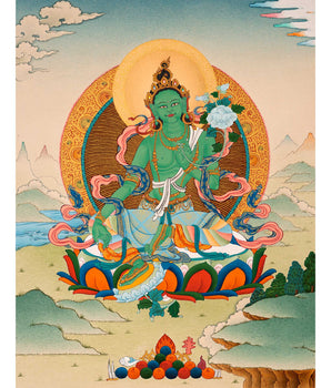 Green Tara Nepal Thangka | Traditional Tibetan Buddhist Painting