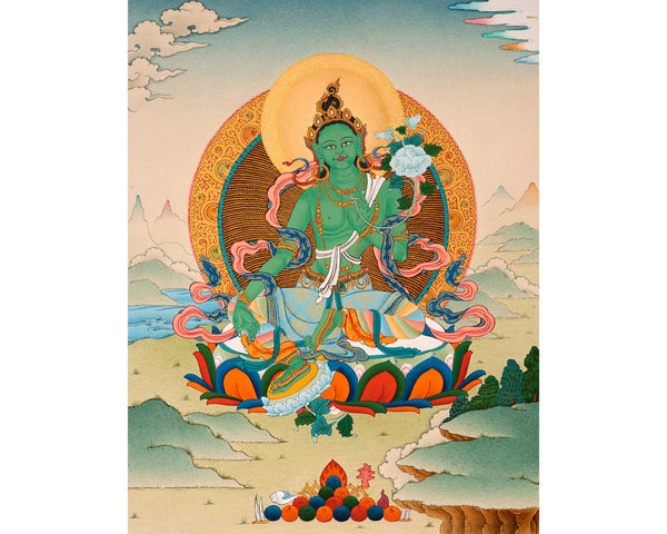 Green Tara Nepal Thangka | Traditional Tibetan Buddhist Painting