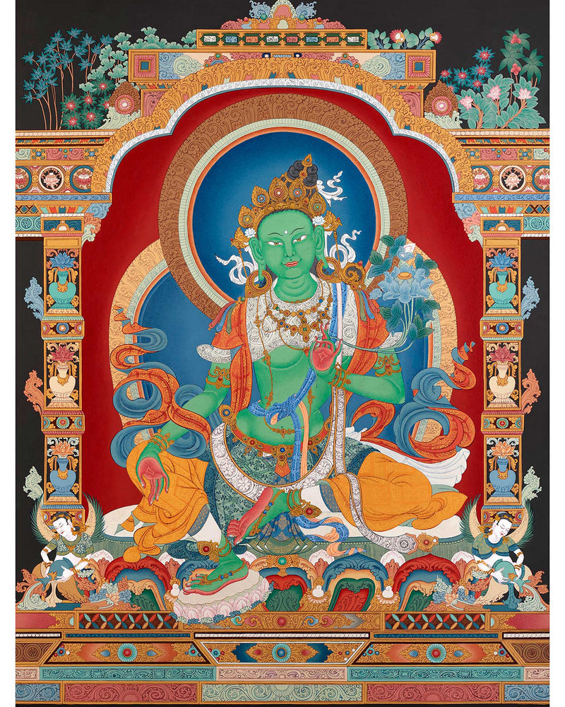 Green Tara Thangka Painting | Enlightened Female Buddha