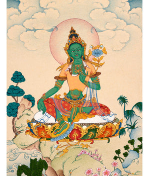 Green Tara Thangka With 24K Gold | Mother Bodhisattva | Traditional Hand-Painted