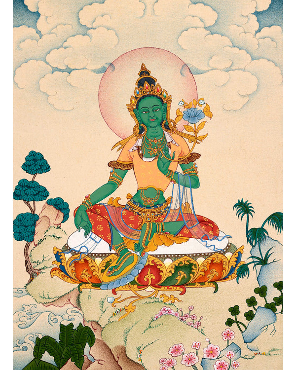 Green Tara Thangka With 24K Gold | Mother Bodhisattva | Traditional Hand-Painted