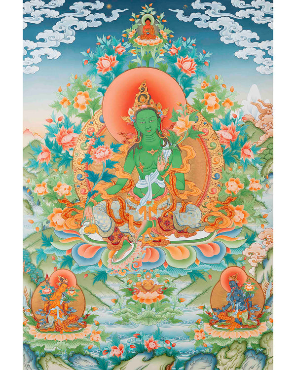 Green Tara Thangka Digital Prints
