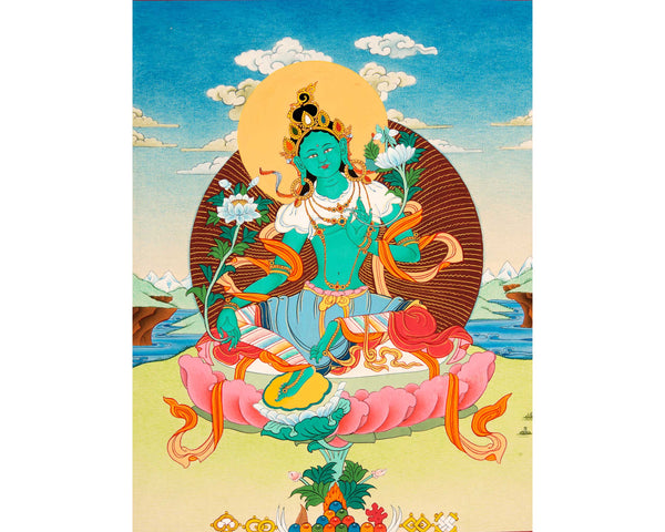 Green Tara Buddhist Thangka | Genuinely Hand Painted with 24k Gold