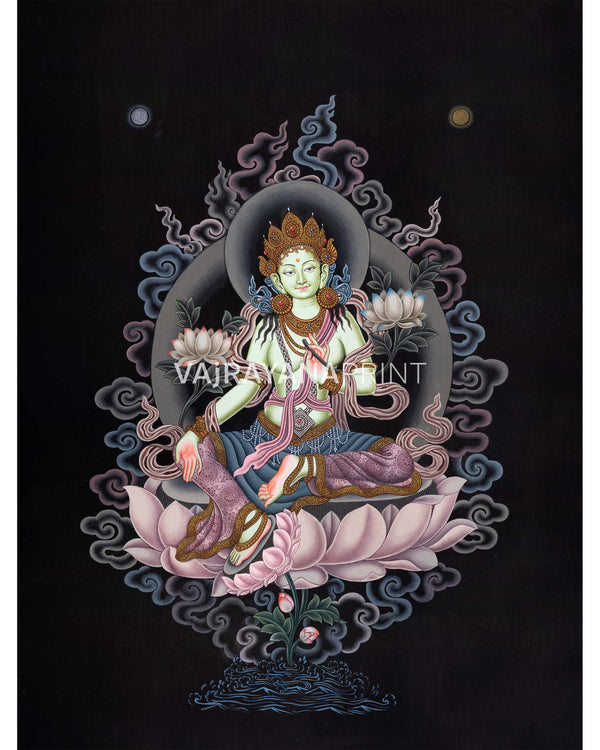 Mother Green Tara Thangka Print | Tibetan Buddhism Wall Décor | Digital Prints
