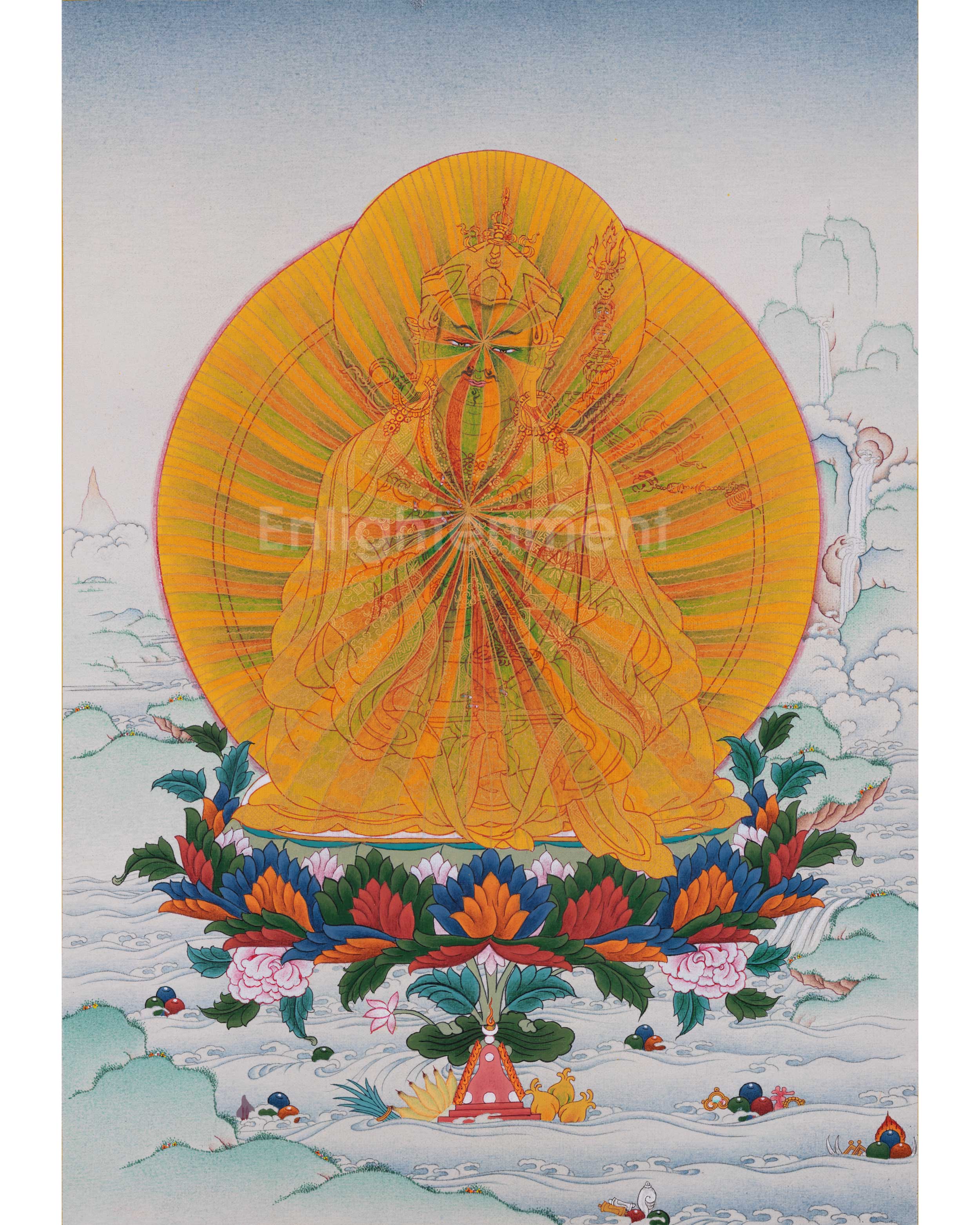 Lotus Master Guru Rainbow Body Thangka | Tibetan Buddhist Master Guru Rinpoche Art