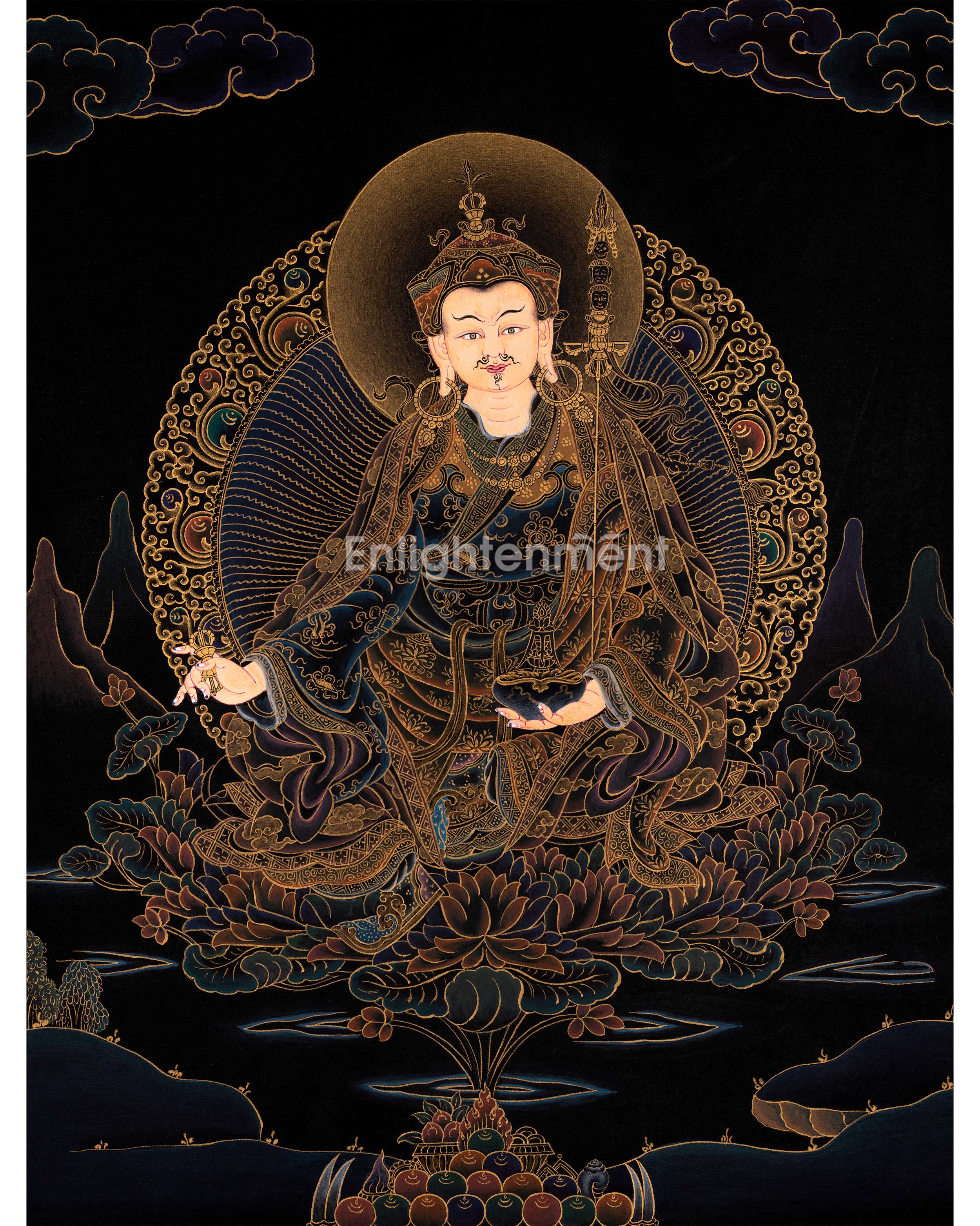 Tibetan Buddhist Master Padmasambhava Thangka | Lotus Born Master Guru Rinpoche Canvas Artwork