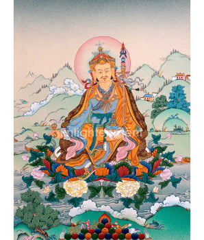 Traditionally Hand-Painted Guru Rinpoche Mantra Thangka | Tibetan Lotus Born Master Art For Prayers