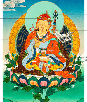 Guru Rinpoche Masterpiece Thangka | Thangka in Karma Gadri Style | Religious Decors
