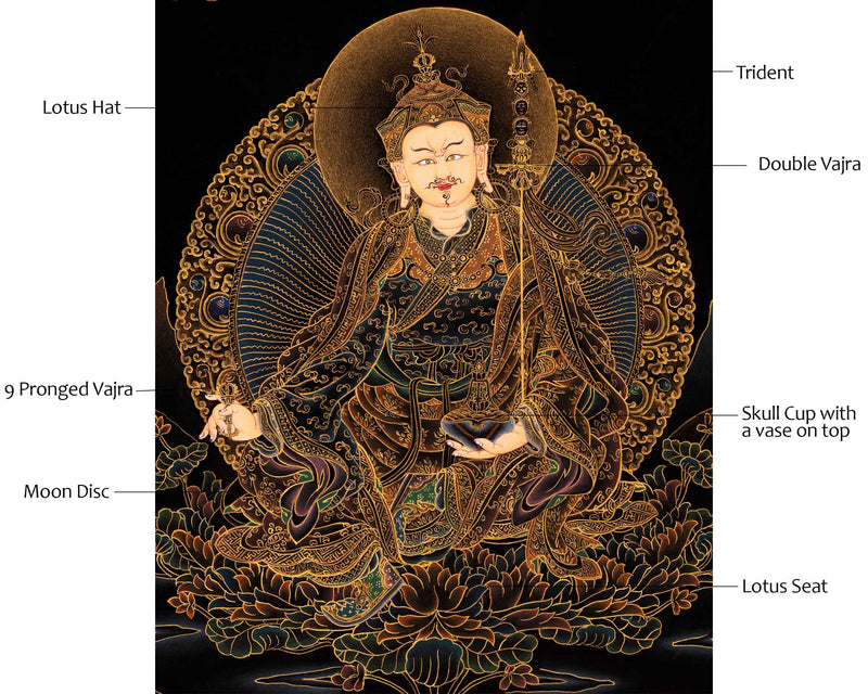 Small Gold on Black Thangka of Guru Rinpoche