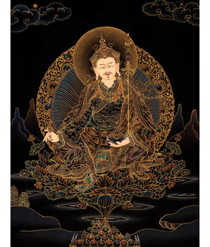 Small Gold on Black Thangka of Guru Rinpoche