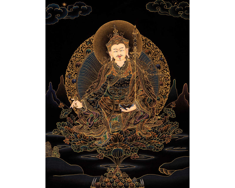 Small Gold on Black Thangka of Guru Rinpoche