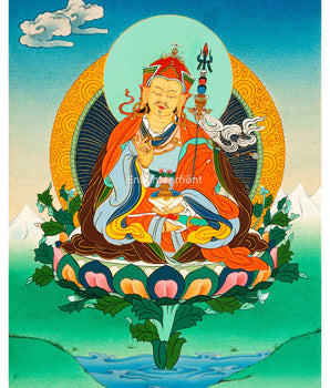 Guru Rinpoche Masterpiece Thangka | Thangka in Karma Gadri Style | Religious Decors