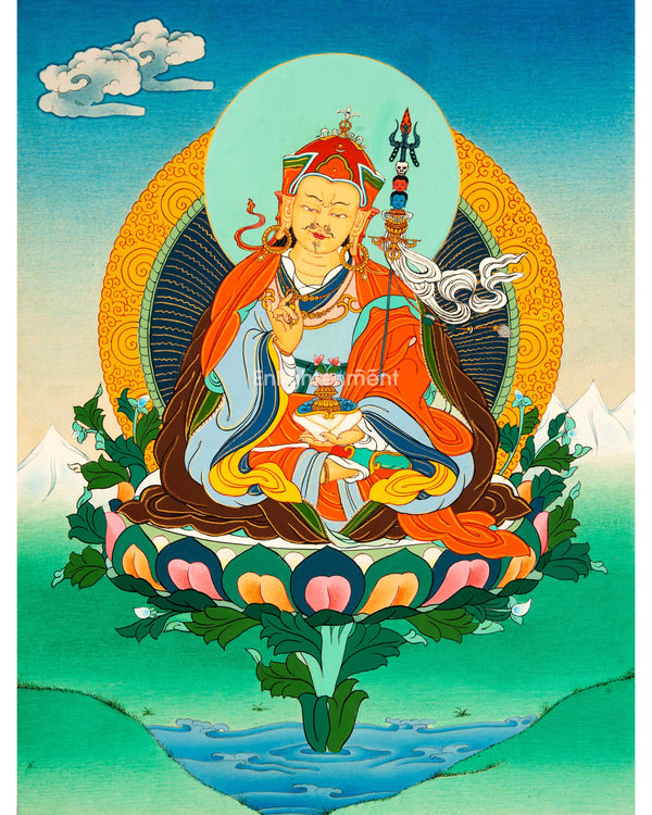 Guru Rinpoche Masterpiece Thangka | Thangka in Karma Gadri Style | Religious Decors