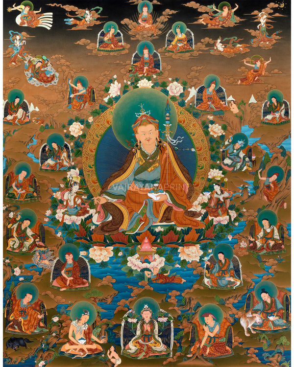 Guru Rinpoche Thangka, 25 disciples of Padmasambhava, High Quality Giclee Canvas Print, Digital Print, Thangka Print