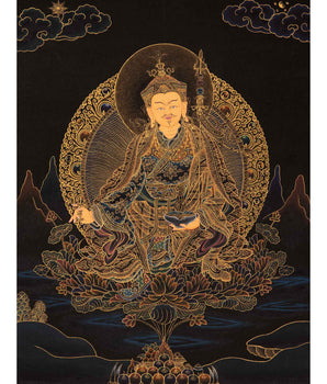 Guru Rinpoche Tibetan Thangka | Genuinely Gold Gilded Buddhist Art