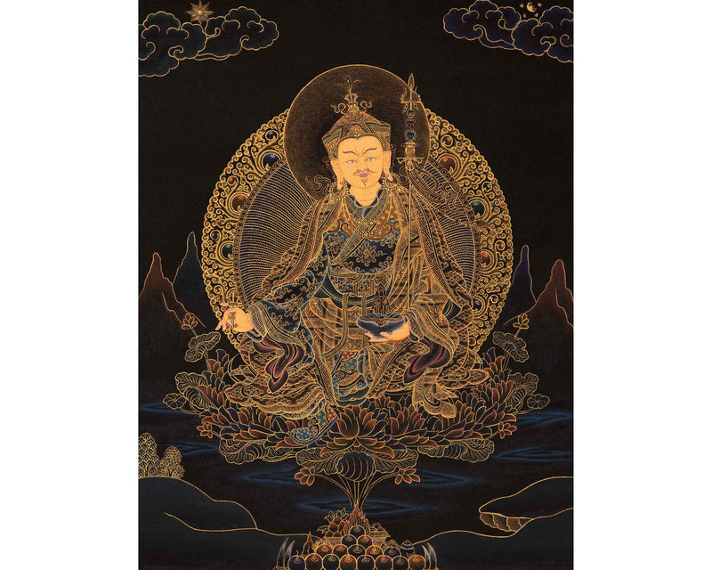 Guru Rinpoche Tibetan Thangka | Genuinely Gold Gilded Buddhist Art