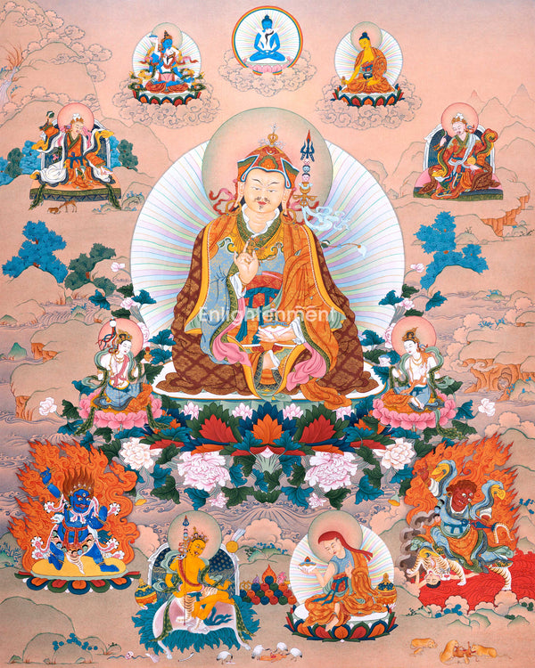 Guru Sangye Thangka | Hand Painted Art of Guru Rinpoche's Eight Manifestation | The Lotus Born