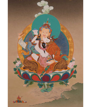 Guru Rinpoche Consort Thangka | Lotus Born Master With His Consort Thangka