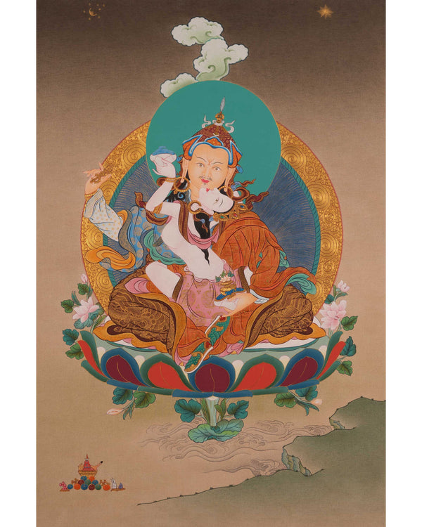 Guru Rinpoche Consort Thangka | Lotus Born Master With His Consort Thangka