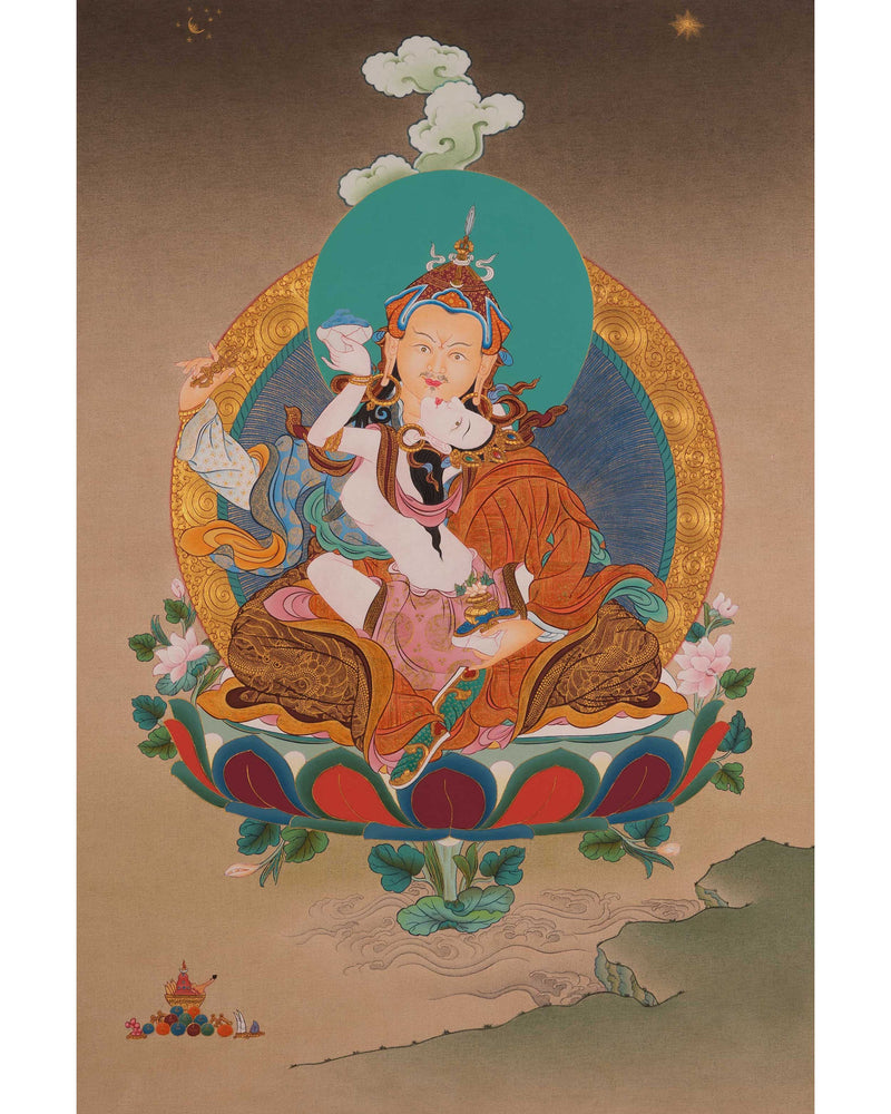 Guru Rinpoche Consort Thangka | Lotus Born Master With His Consort Thangka