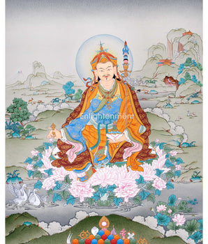 Sacred Guru Rinpoche Thangka | Authentic Tibetan Art for Spiritual Journey | Enlightened Teacher