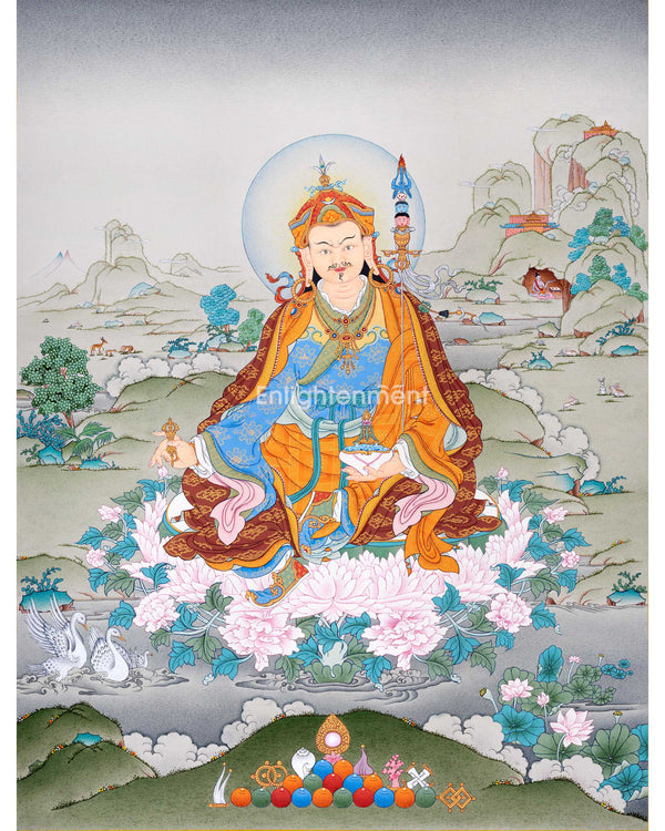 Sacred Guru Rinpoche Thangka | Authentic Tibetan Art for Spiritual Journey | Enlightened Teacher