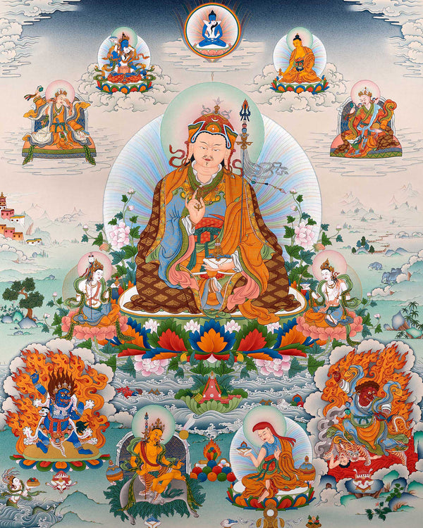 Guru Sangey Thangka| Padmasambhava and the Eight Manifestation | Traditional Tibetan Thangka