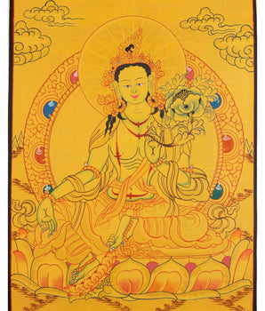 Hand-Painted Green Tara |  Tibetan Wall Decor Thangka