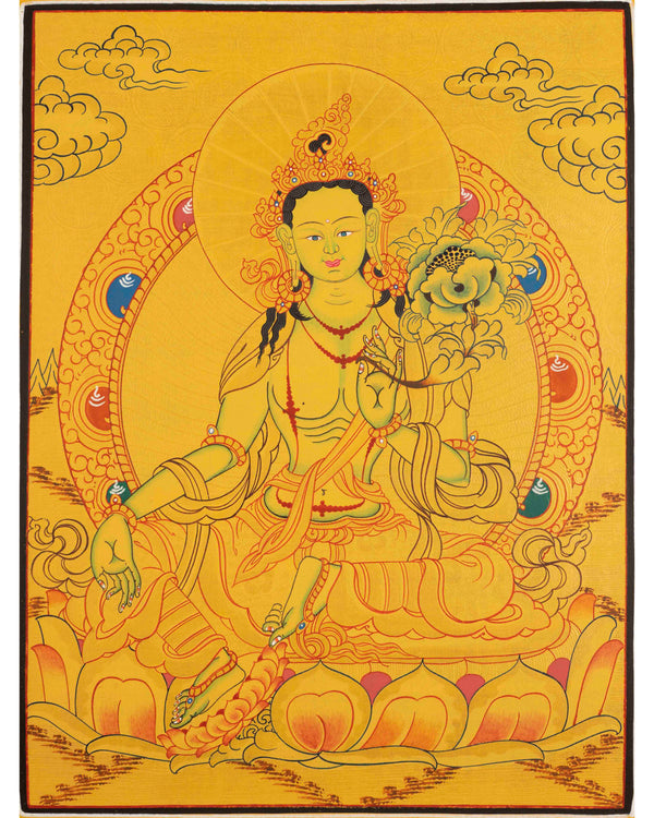 Hand-Painted Green Tara |  Tibetan Wall Decor Thangka