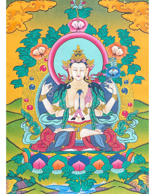 Hand-painted chengrezig thangka