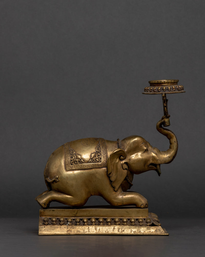 Elephant Lotus Lamp Set  | Himalayan Art